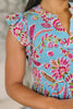 Lizzy Forever Flutter Sleeve Dress in Blue and Pink Paisley Floral