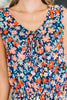 Meadow Mischief Sleeveless Romper in Navy/Orange/Teal