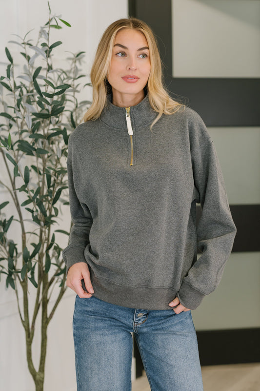 Sweater Weather Half Zip High Neck Pullover in Charcoal