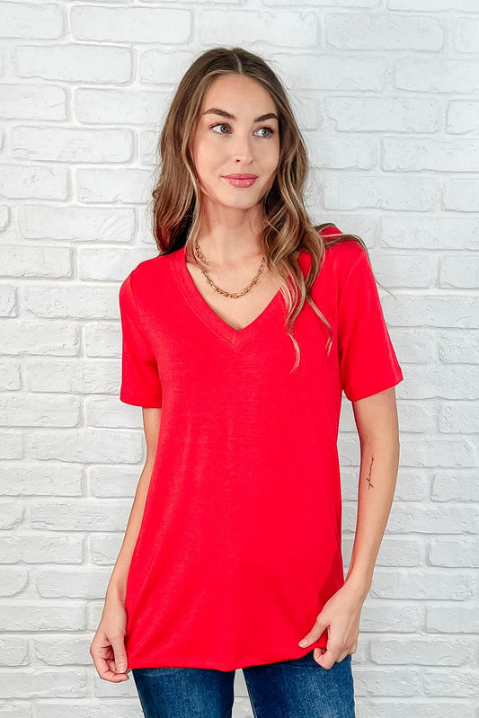 The Every Outfit Basic V-Neck Top in Ruby