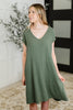 Barely Trying V-Neck Relaxed Dress in Gray Green