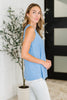 Buttoned Up Buttercup Sleeveless Top in Ocean Blue