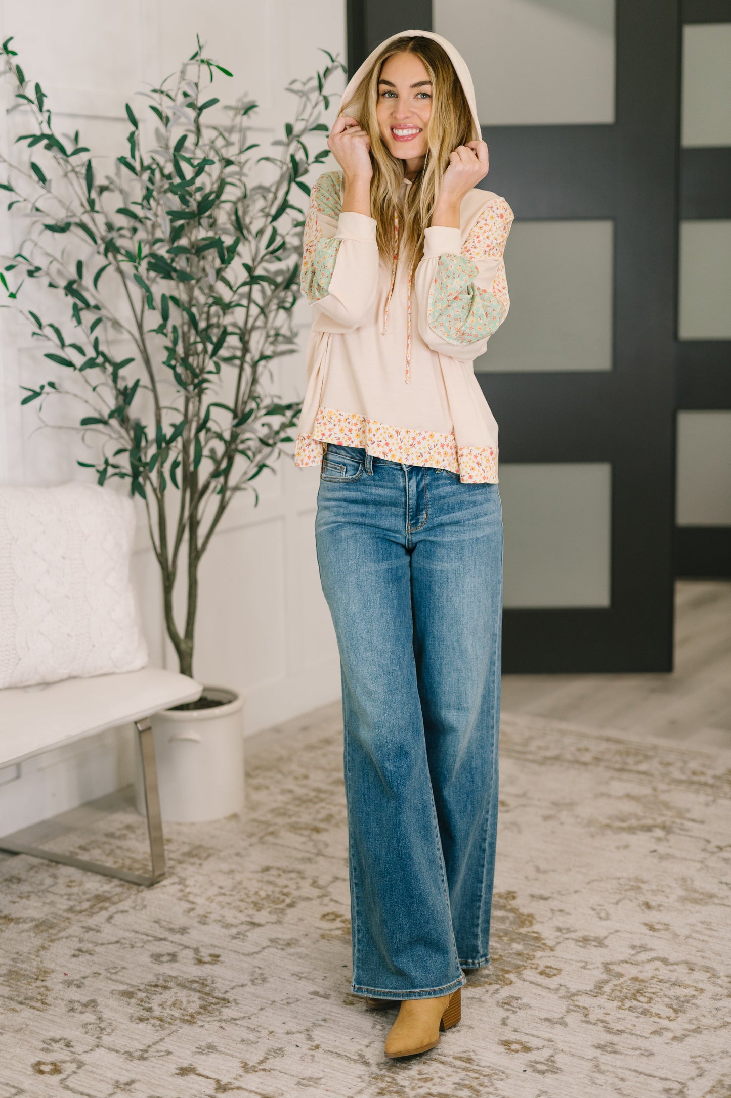 Floral Patchwork Hooded Pullover