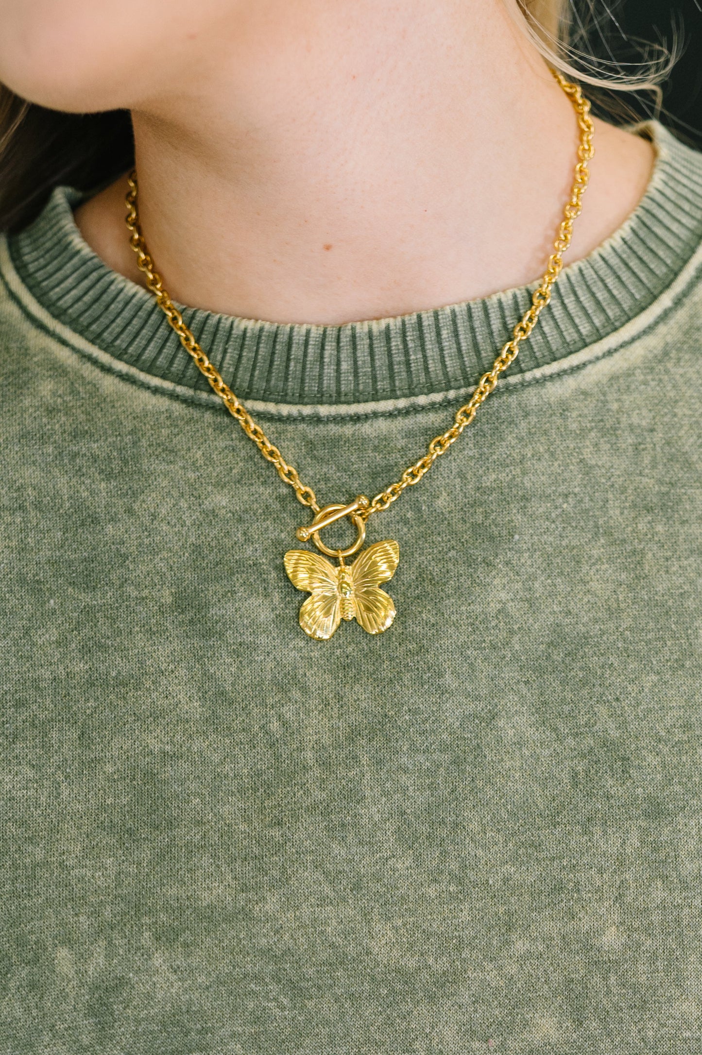 Flutter & Shine Butterfly Pendant Necklace in Gold
