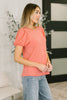 Grace & Virtue Balloon Sleeve Blouse in Coral