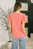 Grace & Virtue Balloon Sleeve Blouse in Coral