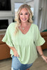 Airflow Peplum Ruffle Sleeve Top in Sage