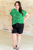 Lizzy Cap Sleeve Top in Green and Black Floral