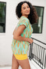 Lizzy Cap Sleeve Top in Lime and Emerald Multi Stripe