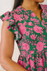 Lizzy Forever Flutter Sleeve Dress in Green and Pink Floral