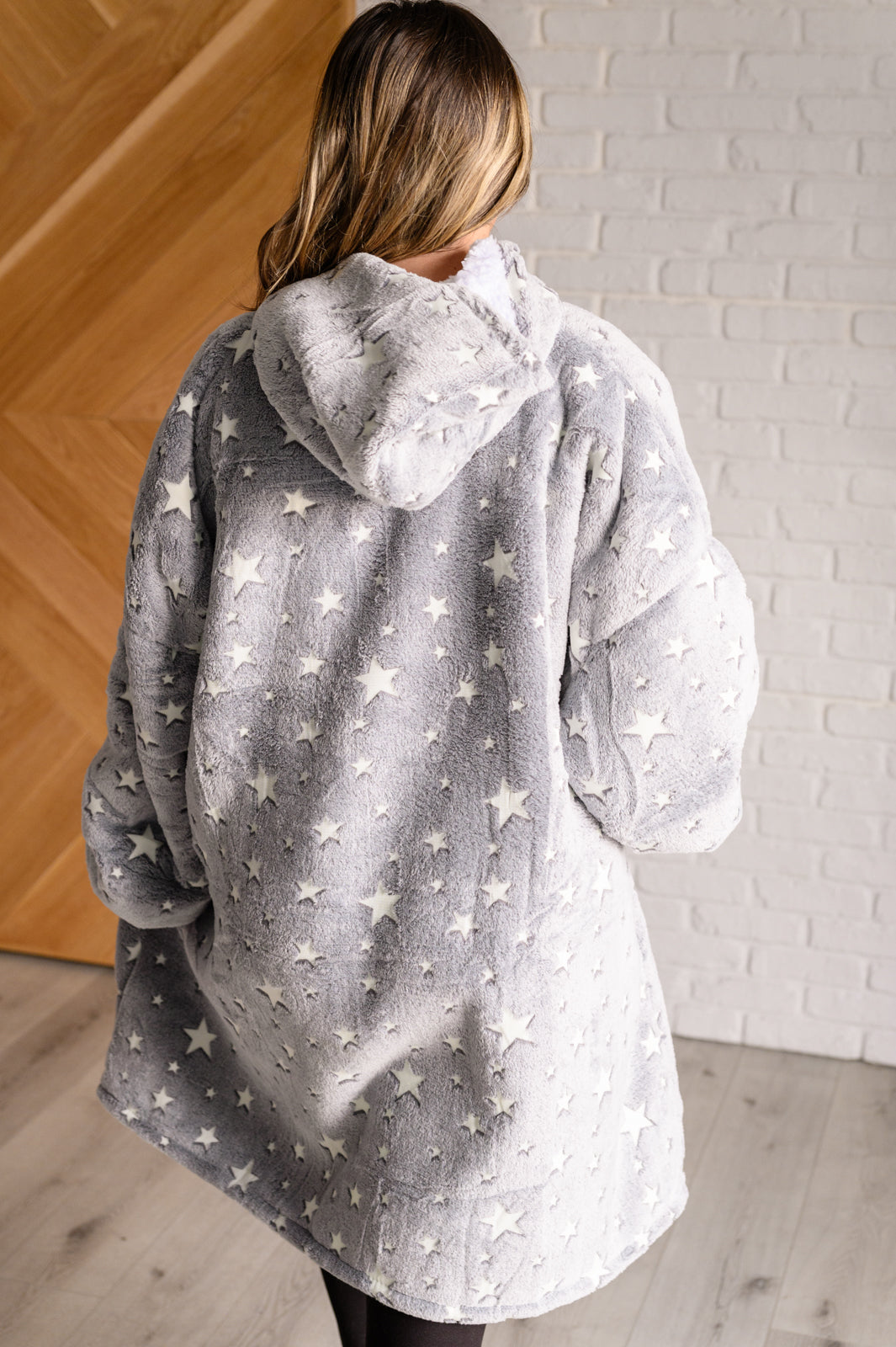 Oversized Blanket Hoodie in Grey Stars