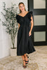 Pinstripe Romance V-Neck Ruffle Sleeve Dress in Black