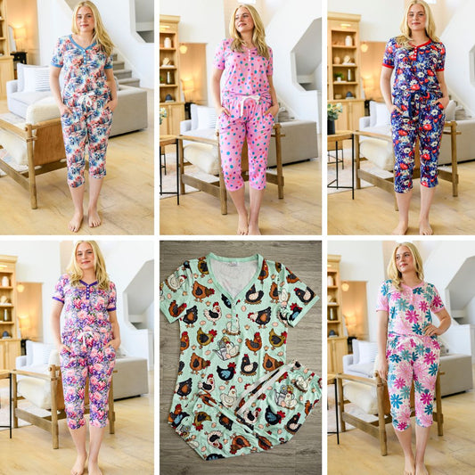 PREORDER: Short Sleeve Pajama Capri Set in Six Prints