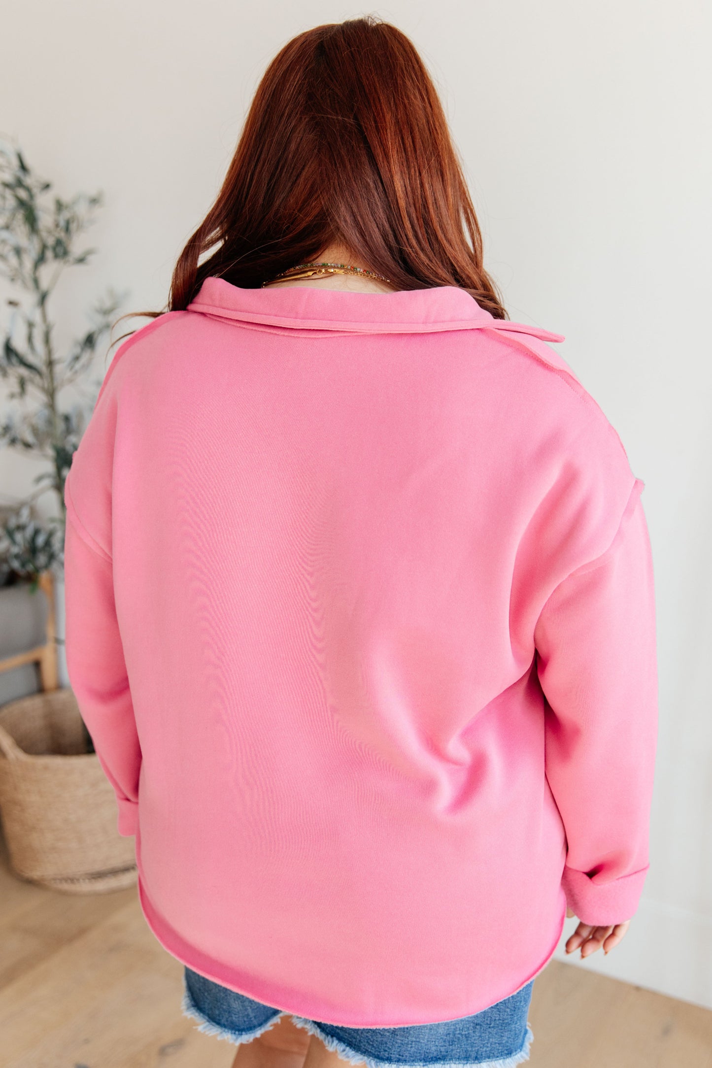 Same Ol' Situation Collared Pullover in Hot Pink