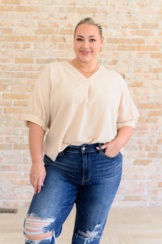 Up For Anything V-Neck Blouse in Taupe