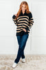 Well Situated Striped Quarter Zip Sweater in Black and Tan