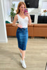 Marcy High Rise Denim Midi Skirt