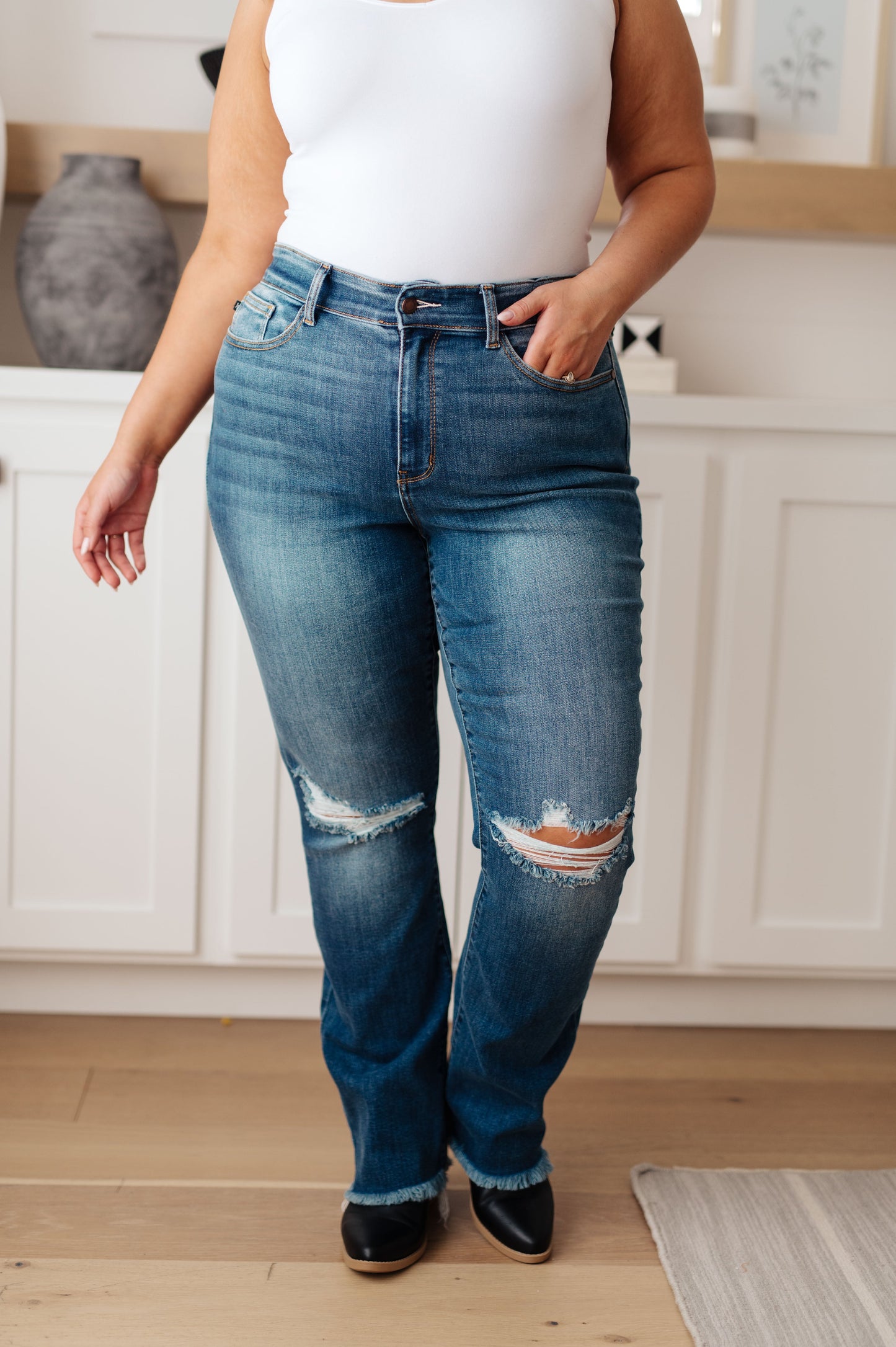 Morgan High Rise Distressed Straight Jeans