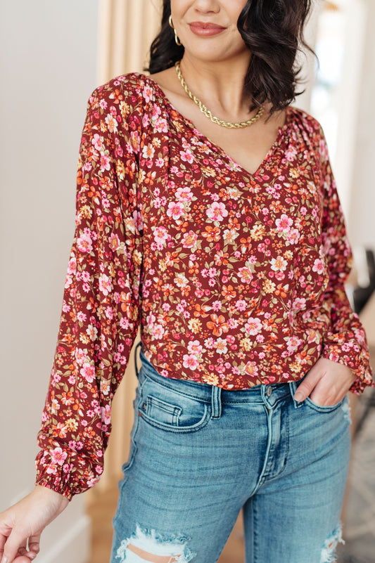 Sunday Brunch Blouse in Rust Floral